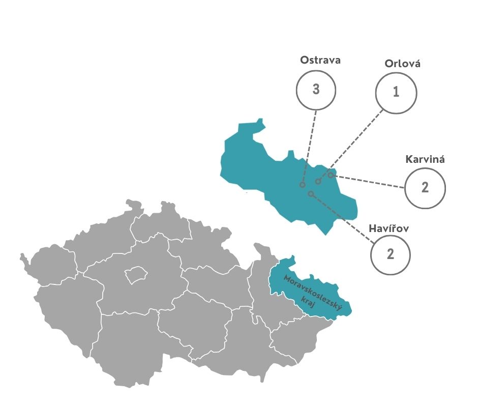 Mapa lokalit v Moravskoslezském kraji s počtem Omam